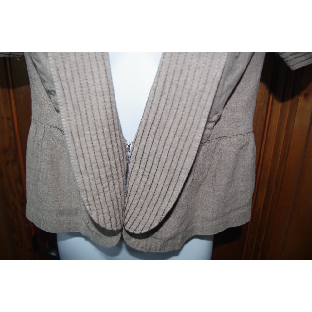 Candies Womens Medium Taupe Brown Linen Blend Short Sleeve Cropped Jacket - Picture 2 of 5